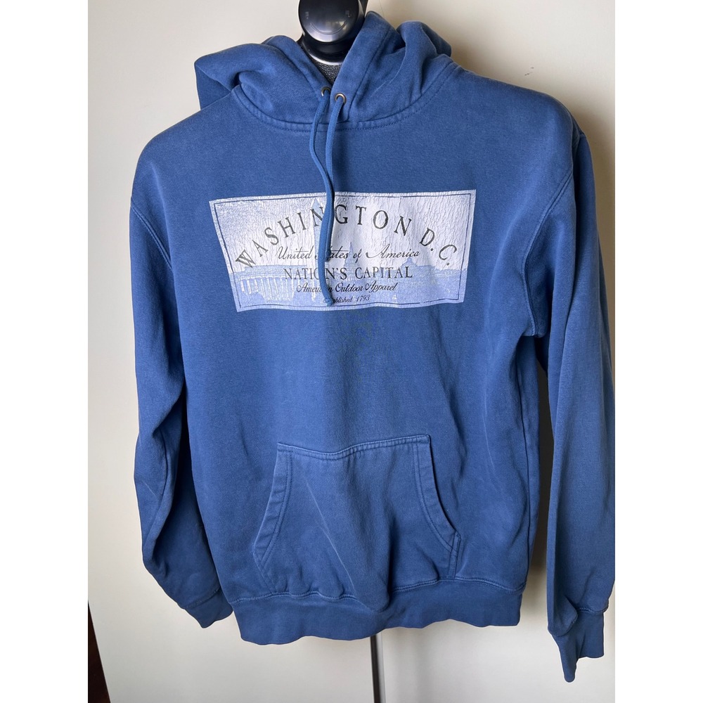 Prairie Mountain Washington D.C. Graphic Hoodie Women Small Blue Good Distressed